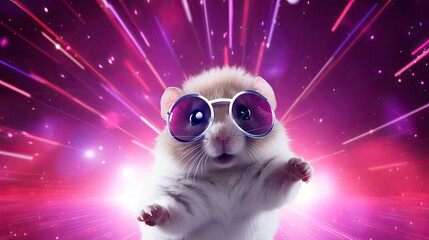 Disco hamster at Christmas or new year party - obrazy, fototapety, plakaty