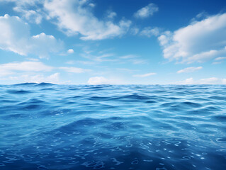Fototapeta premium Blue ocean water and blue sky with clouds, background 