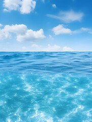 Fototapeta premium Blue ocean water and blue sky with clouds, background 