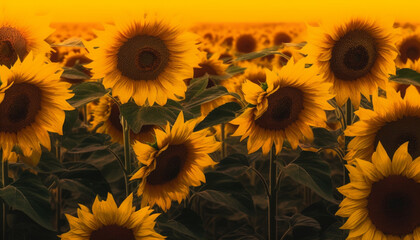 Sunflower meadow, multi colored petals, nature vibrant beauty in rural landscape generated by AI