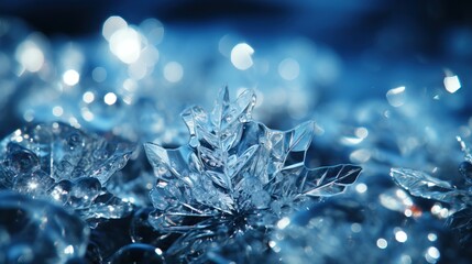 A detailed view of a shimmering ice crystal formation with a bokeh background