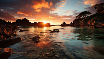 Sunset over tranquil waters, reflecting the beauty of nature generated by AI
