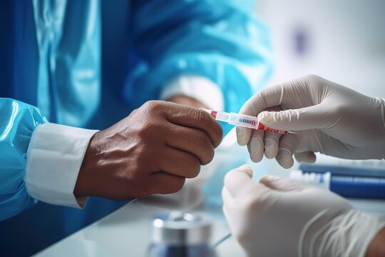 An Employee Giving A Shot To Another Person At A Medical Institute