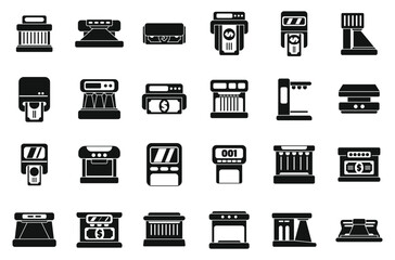 Currency detector icons set simple vector. Bank cash. Bill business checking