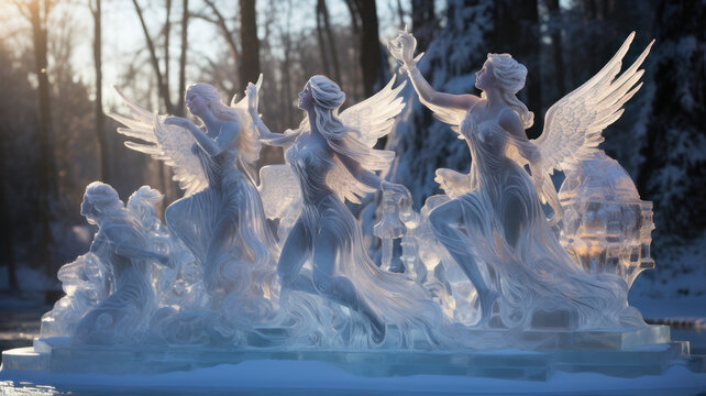 Frozen Elegance: Ice Statues of Graceful Dancers