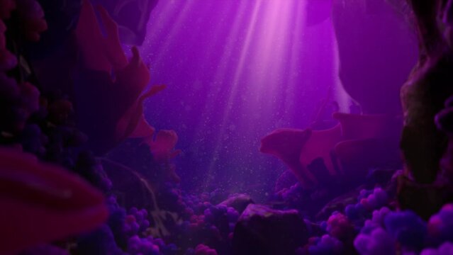 Diving into a magical underwater world with amazing fairy-tale sea creatures in the rays of sunlight.