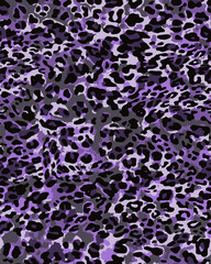 Full seamless leopard cheetah texture animal skin pattern. Purple textile fabric print. Suitable for fashion use. Vector illustration.