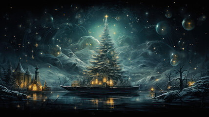 christmas tree and fireworks