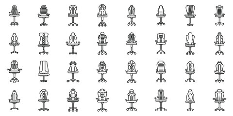 Fototapeta premium Gaming chair icons set outline vector. Furniture game arms. Comfort computer pc