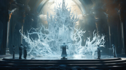 Mythical Creatures Rejoice Around a Glowing Ice Artwork