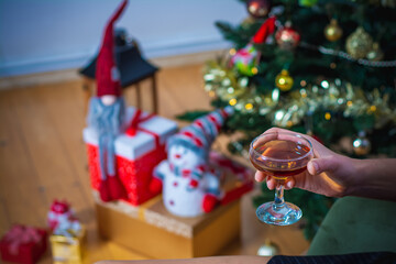 woman holding liquor in hand celebration, Concept of holiday party and pleasure.