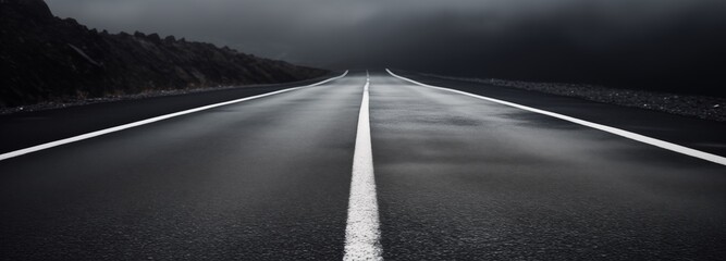 black asphalt road with white dividing lines