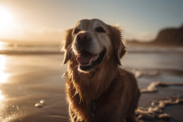 A joyful dog enjoying the sun and sea breeze, capturing the essence of pure relaxation on the beach. Ai generated