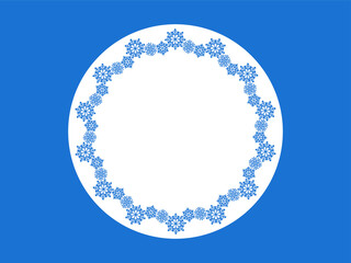 Blue Decorative snowflake frame. Winter vector illustration background with copy space for text