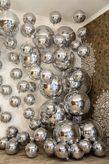  silver christmas balls  and decorations  interior room house celebration New Year's  background desktop wallpaper