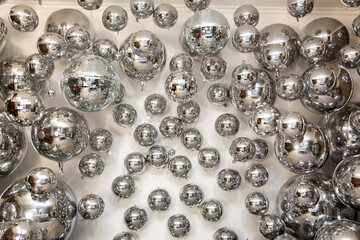 silver christmas balls  and decorations  interior room house celebration New Year's  background desktop wallpaper