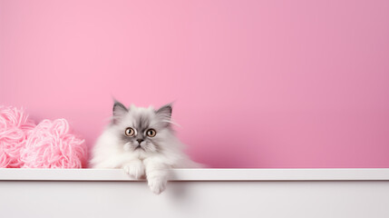 photo of a cat, banner, minimalistic background, cute,
