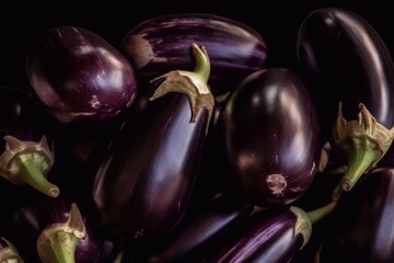 A cluster of eggplants for sale in a market. Generative AI.