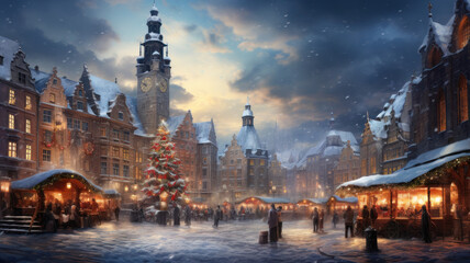 Charming Christmas Market on the Street with Beautiful Lights