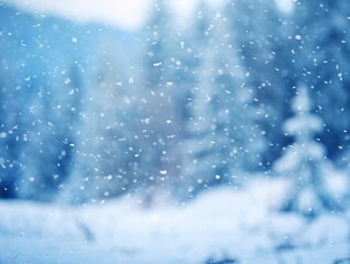 Fototapeta premium Beautiful winter landscape with snow covered trees and falling snow