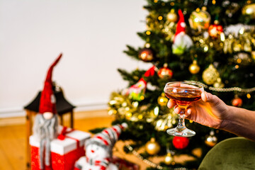 woman holding liquor in hand celebration, Concept of holiday party and pleasure.