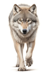 Fototapeta premium Grey wolf on the move isolated on white background