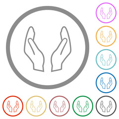 Empty protecting hands outline flat icons with outlines