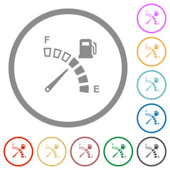 Fuel gauge flat icons with outlines