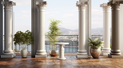 retro-style pillars in an urban setting. Showcase weathered columns with intricate details,...