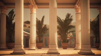 retro-style pillars in an urban setting. Showcase weathered columns with intricate details, surrounded by vintage elements to evoke a sense of nostalgia.