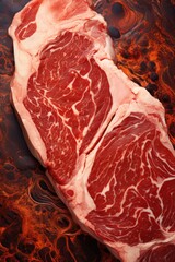 The intricate marbling found in a premium ribeye steak