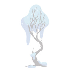 Winter snow-covered tree. Seasonal elements for decoration and landscapes. Vector graphics.