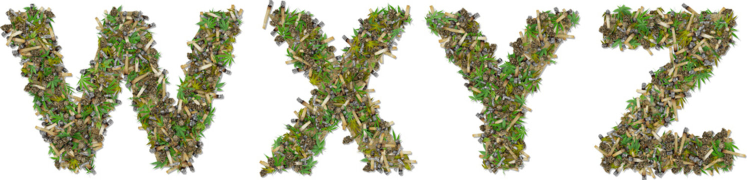 joints and weed font letters xl w x y z 3d render