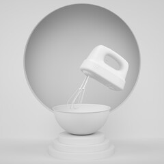 Abstract scene or podium with mixer on monochrome background.