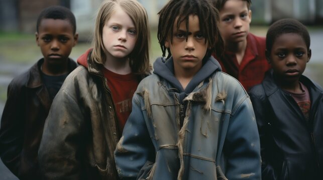 Group of Homeless Young People on the Street: Urban Life Realities. Generative ai
