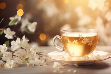 Obraz na płótnie Canvas A cup holding the gentle and calming essence of aromatic jasmine tea