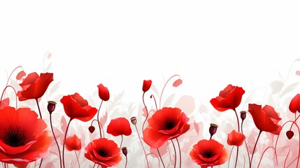 Red Poppies on White Background: Remembrance Day Banner. Generative ai