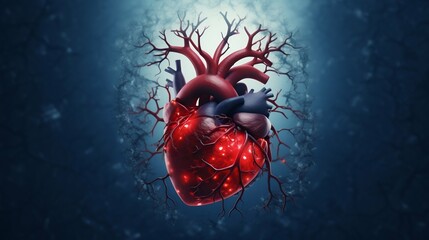 Stylized Human Heart Illustration: Neuronal Cardiovascular Connections. Generative ai - obrazy, fototapety, plakaty