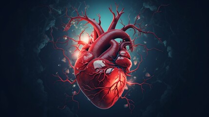 Stylized Human Heart Illustration: Neuronal Cardiovascular Connections. Generative ai