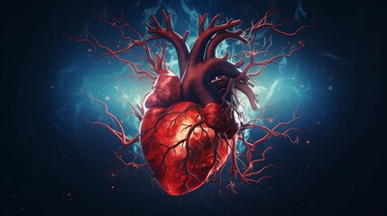 Stylized Human Heart Illustration: Neuronal Cardiovascular Connections. Generative ai - obrazy, fototapety, plakaty