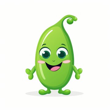 Cute Cartoon Pea Pod Character Isolated on a White Background