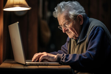 poignant image portrays an elderly individual grappling with technology, highlighting challenges in digital literacy and potential isolation - obrazy, fototapety, plakaty