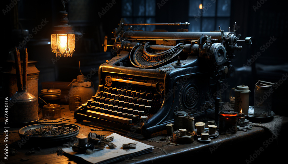 Fototapete An old fashioned typewriter on a rusty table, a nostalgic relic generated by AI