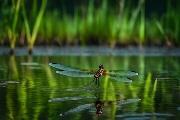 The iridescent shimmer of dragonflies dancing over the surface of a marshy pond