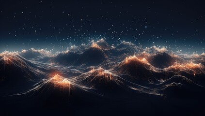 a dark mountain background with white light particles in the middle Generative AI
