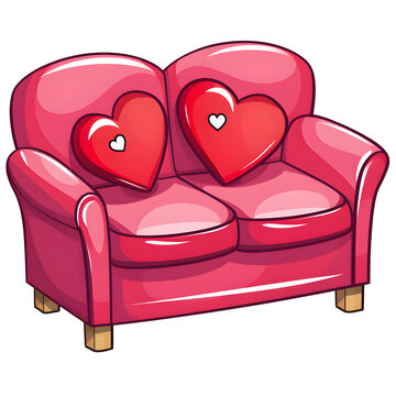 recommend clip art: cartoon clipart of Loveseat, furniture clipart, interior clipart, transparent background, isolated on transparent background