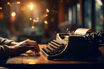 Fototapeten classic and contemporary, an image depicts a person typing a search query on a vintage typewriter, embodying the timeless essence of seeking information © Thilo
