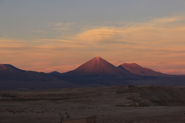 Fototapeta na wymiar Licancabur Volcano during the sunset in San Pedro de Atacama.