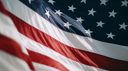 Fototapeta premium American flag. USA, waving flag. Independence Day in United States of America. Fourth of July. Happy national americans annual holiday. Art illustration. Freedom day. Patriotic poster. Generated AI
