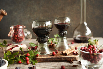 Medicinal wine with fresh hawthorn berries